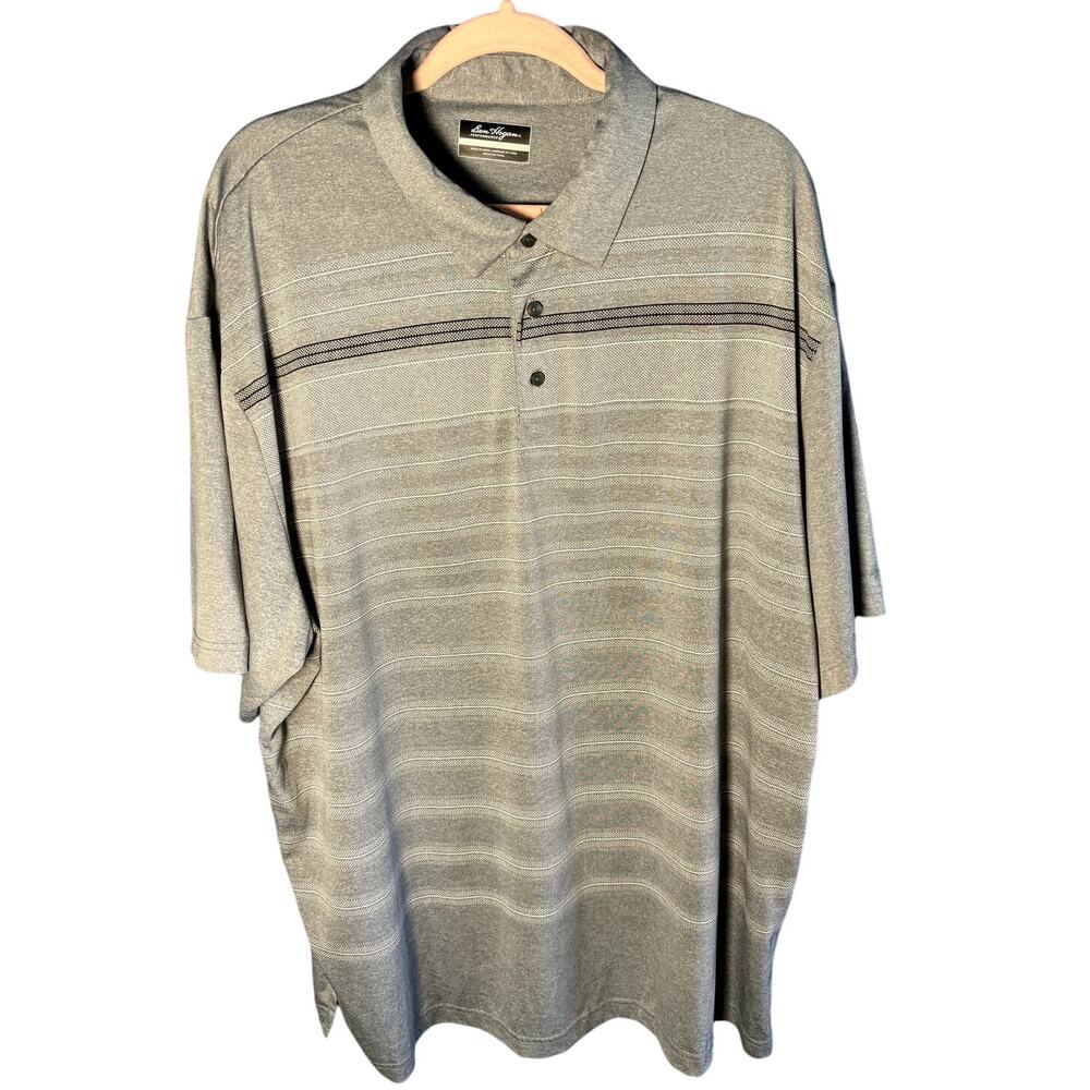 Ben Hogan Men Performance Gray Striped Polo Short Sleeve Shirt Size 2XL Big&tall